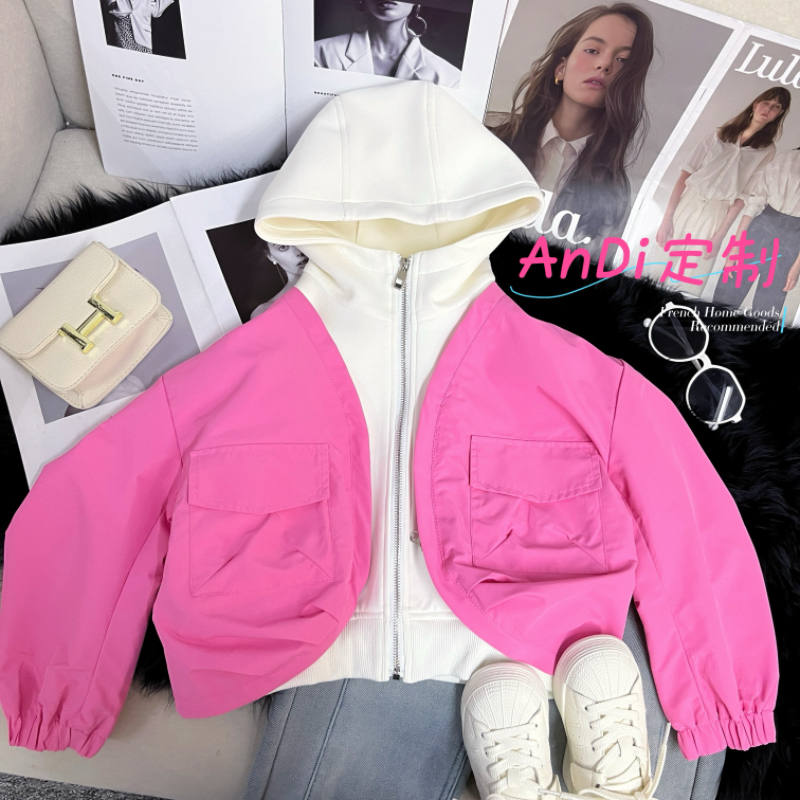 〖ANDI〗订制春季新款女童连帽背心开衫外套两件套套装3484