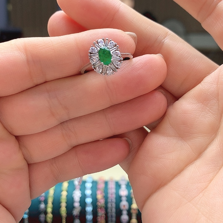 祖母绿戒指银S925镶嵌