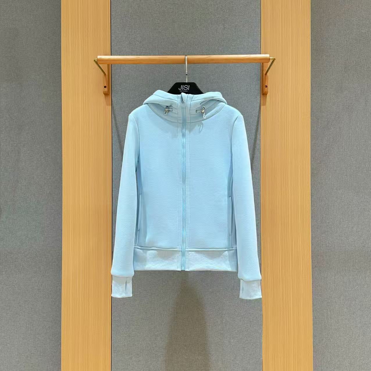 JISI A+ 冰川蓝连帽运动系列显瘦卫衣加绒外套-WT25682A