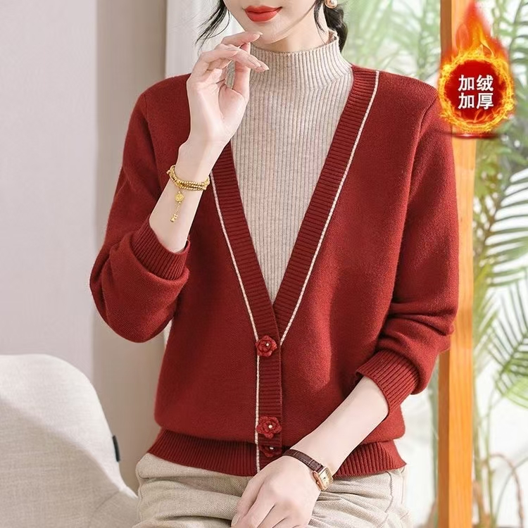 妈妈装一体绒保暖内搭毛衣常规款常规厚款中老年女装9125