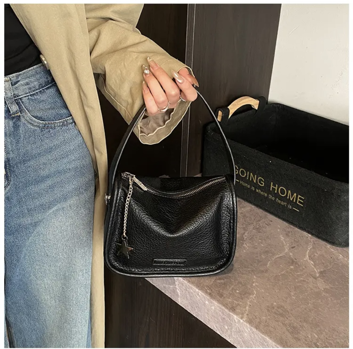新款轻奢百搭高级感气质时尚斜挎女士包3766黑