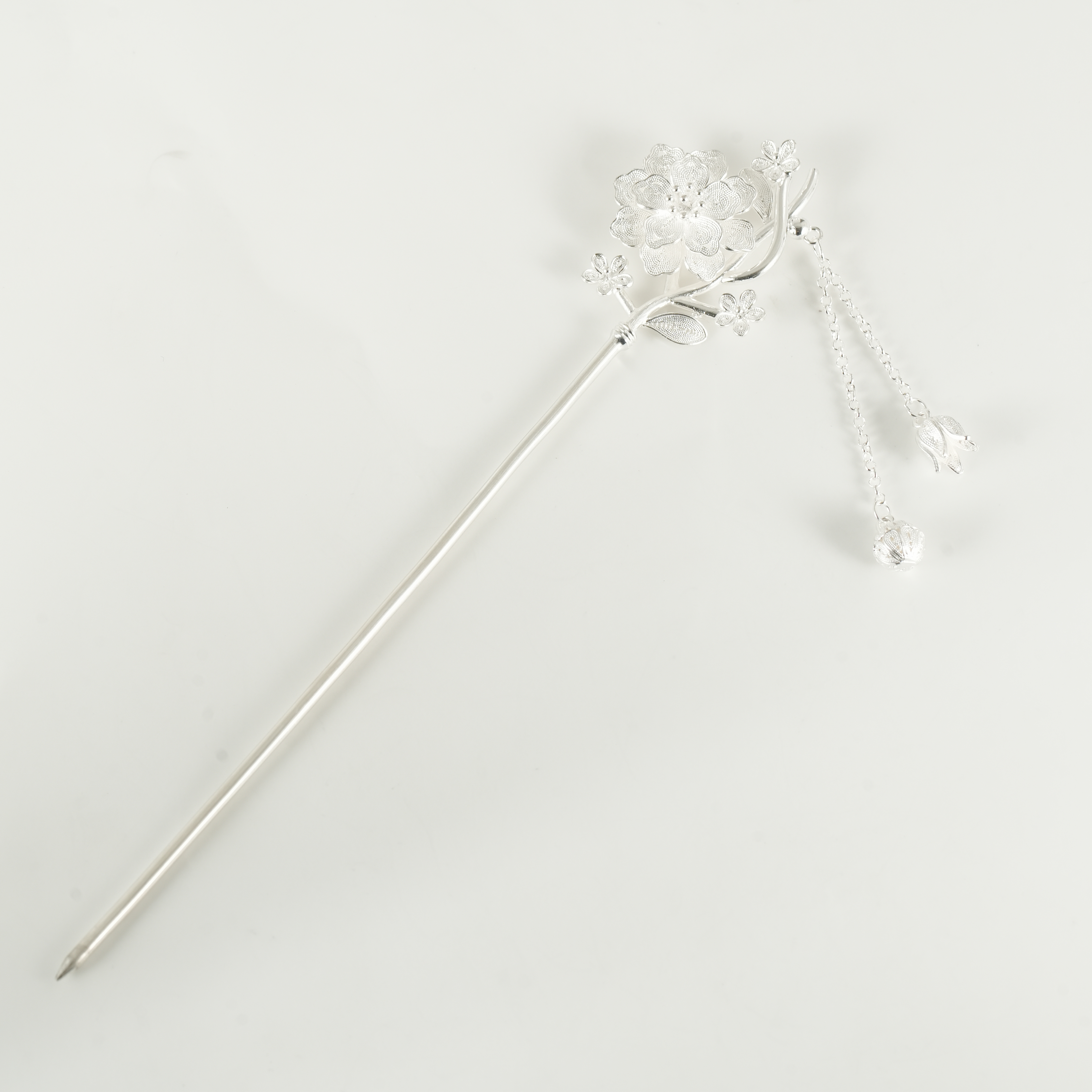 足银银制品 足银牡丹流苏发簪