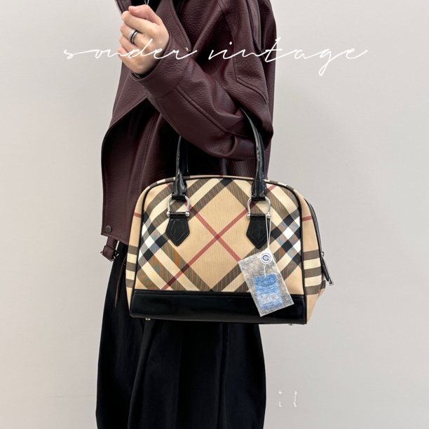 95新 BURBERRY/博柏利 Burberry格纹保龄球手提包