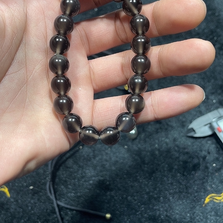 萍***6黑曜岩合金颈饰冰晶冰曜石手串