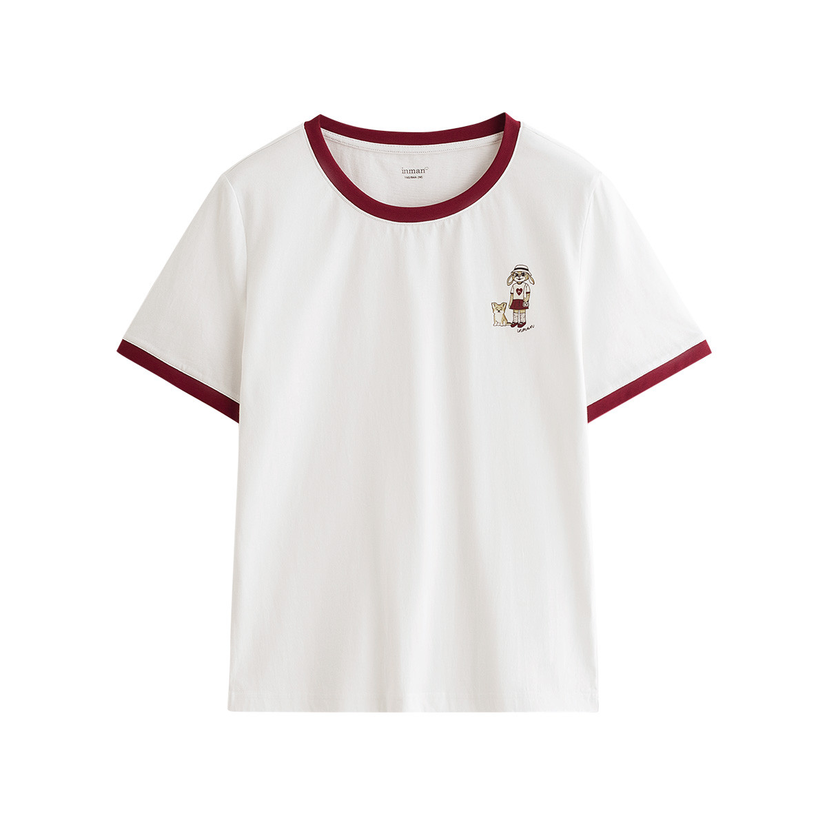 全棉舒适撞色圆领短袖T恤女2025夏季减龄印花百搭休闲上衣