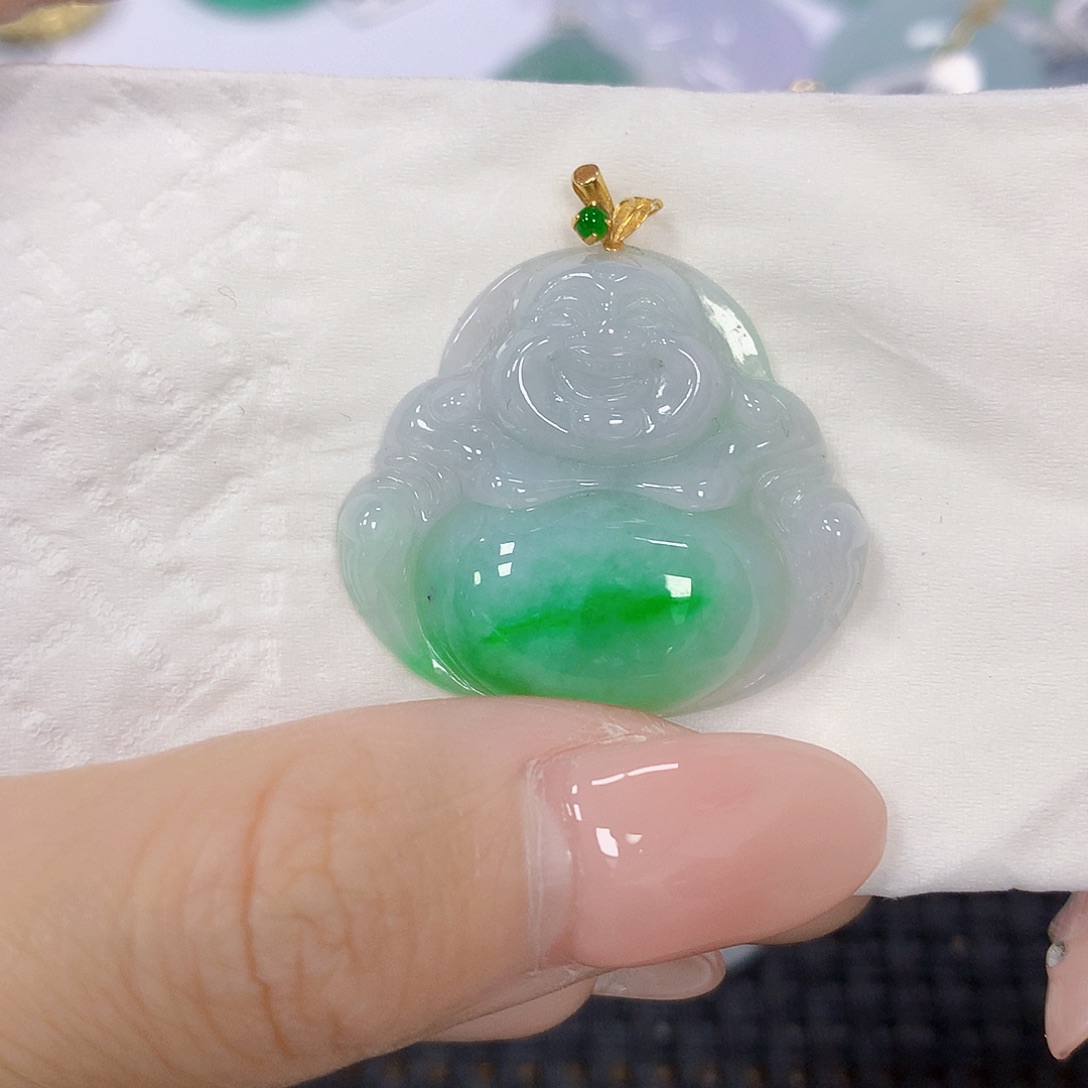 翡翠18K金镶嵌颈饰天然翡翠a货 百元以上9米证书费自理