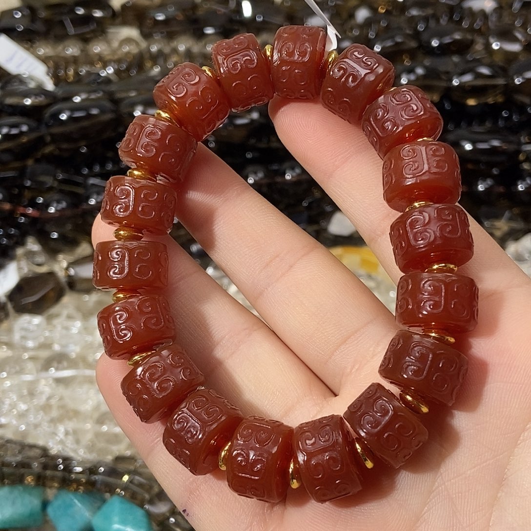 玛瑙/玉髓散珠老玛瑙回纹珠