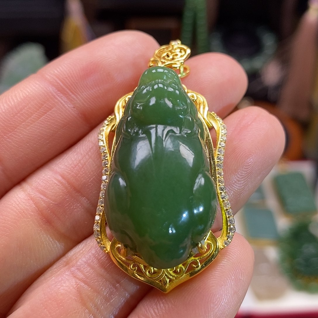 和田玉颈饰银S925镶嵌