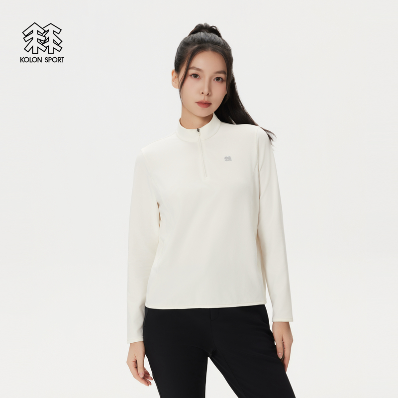 KOLON SPORT可隆户外休闲衣透湿防静电女士拉绒半拉链长袖T恤