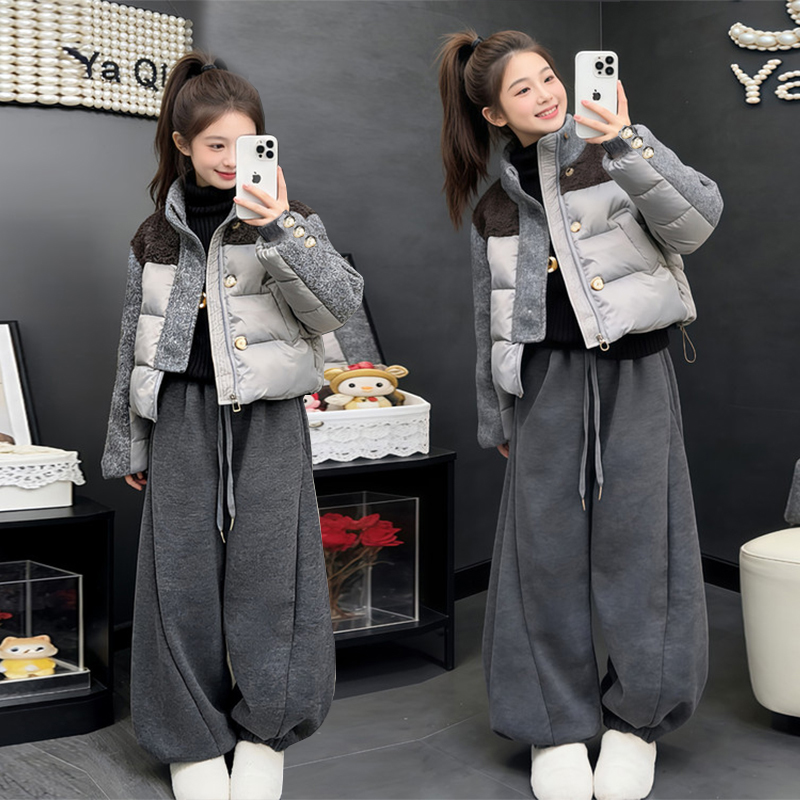 女童加厚棉衣2025新款冬装大童洋气棉服女孩加厚外套冬季时髦韩版