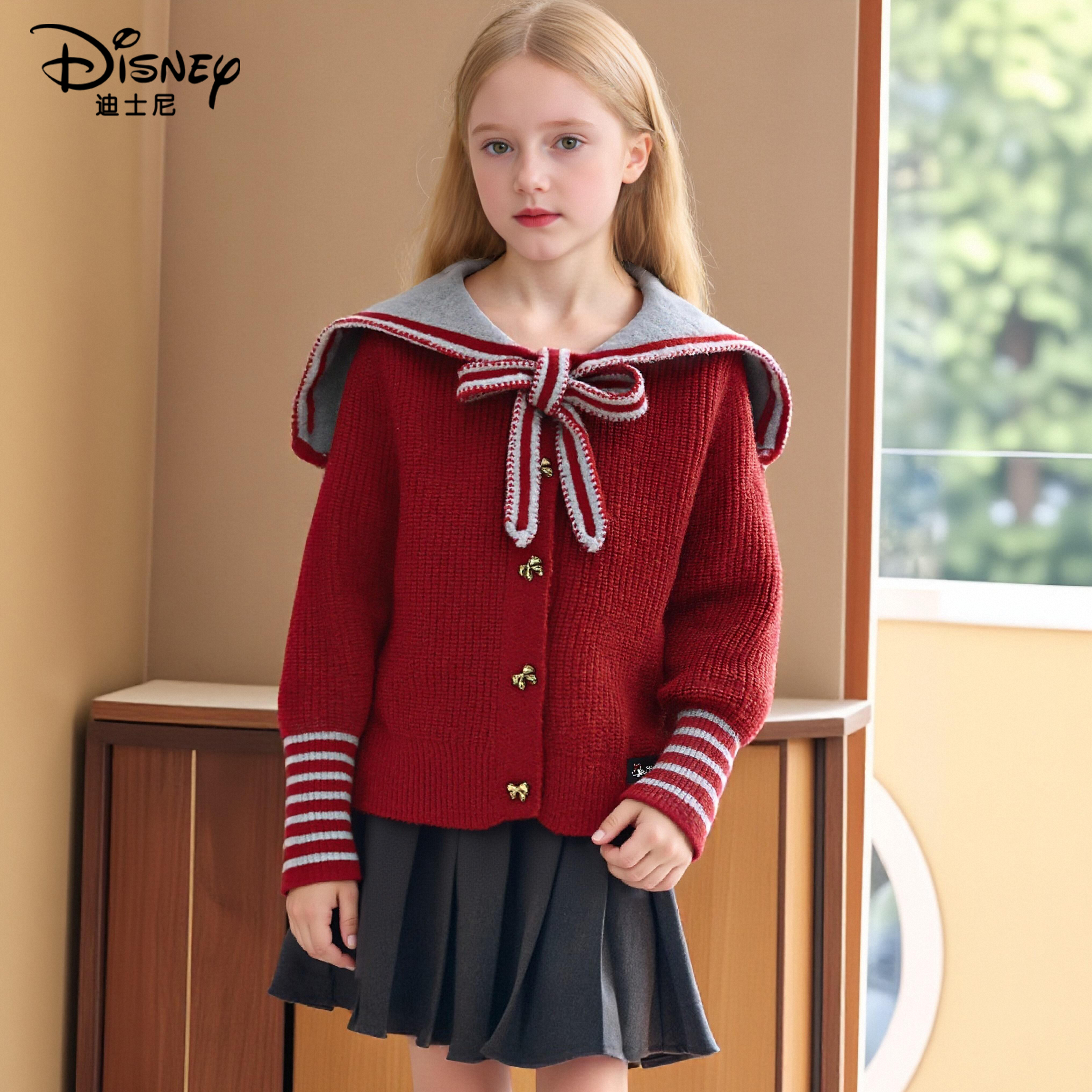 Disney/迪士尼女童秋季洋气女孩休闲风针织海军领翻领毛衣
