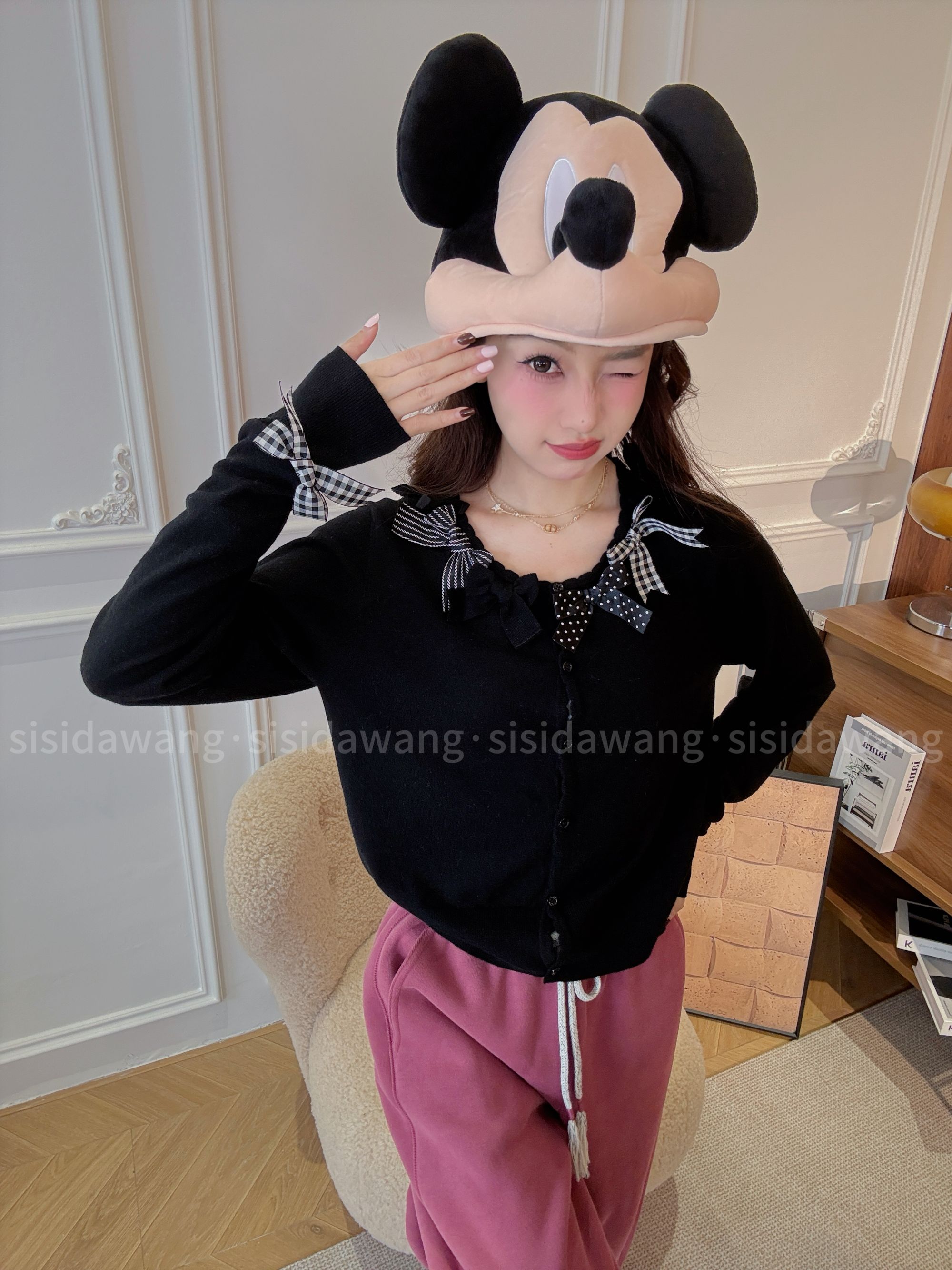 【云舒慕瑶】四四大王冬季新款小众韩版减龄蝴蝶结圆领长袖针织开衫