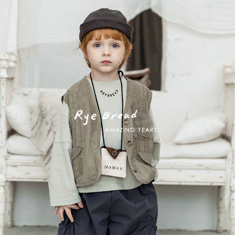 ryebread/黑面包童装 田园复古风男小童口袋装饰纽扣马甲外套 5春
