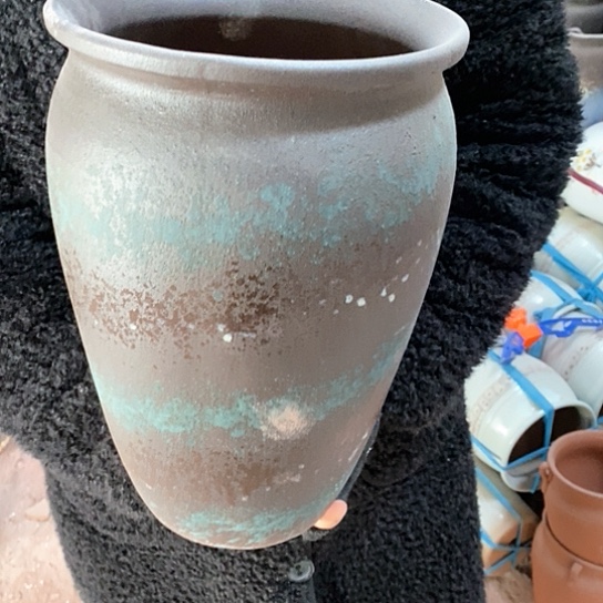紫砂花盆口20高31，黑泼墨，