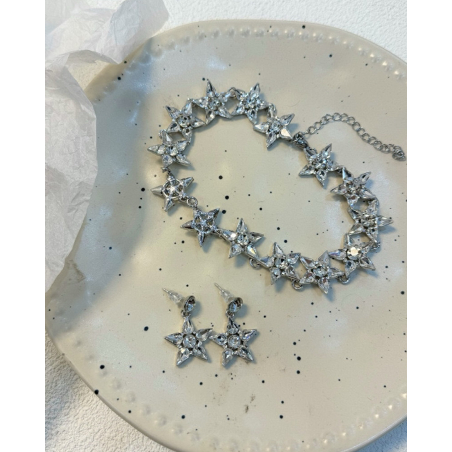 合金仿水晶项链 小南一｜满锆五角星 项圈锁骨链