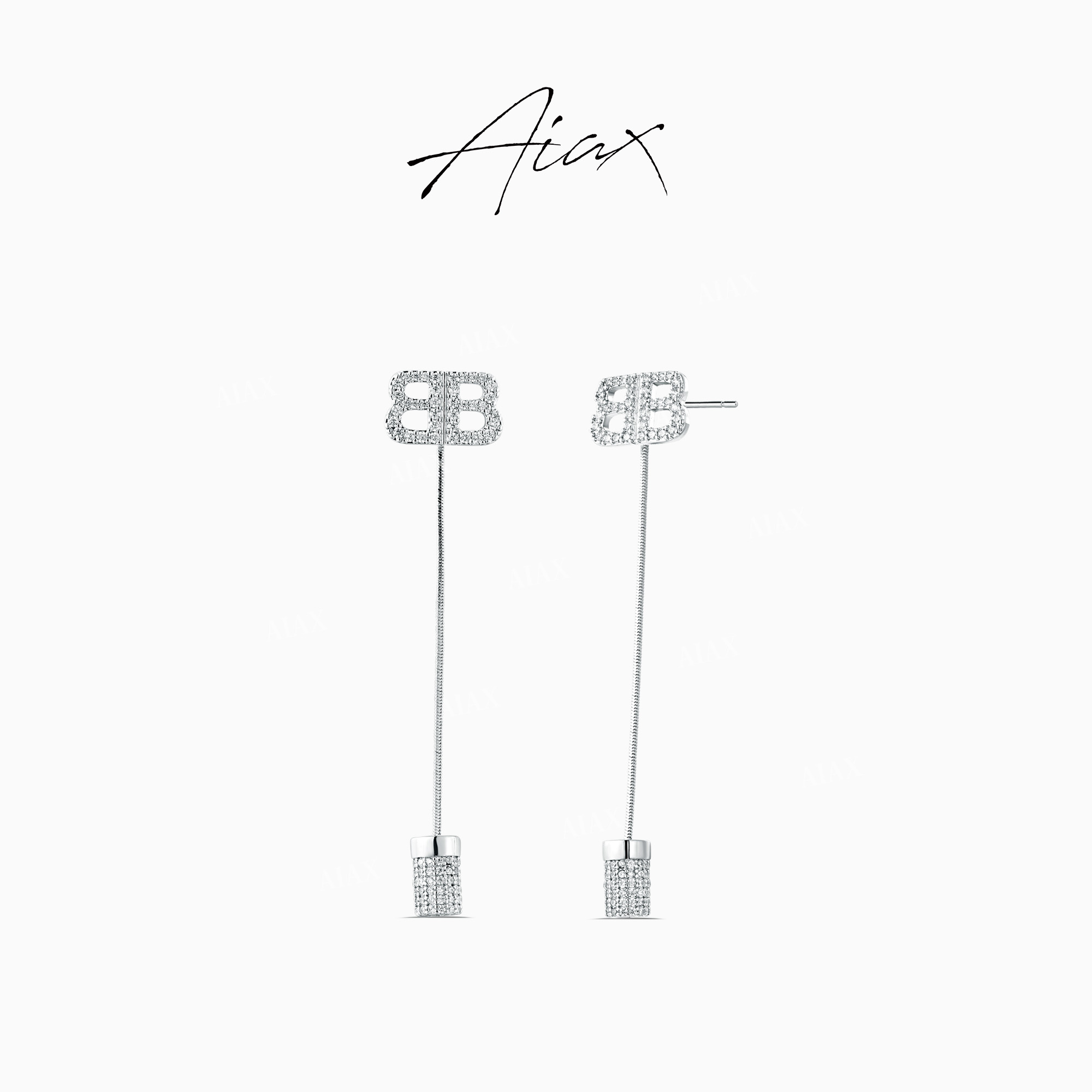 AIAX 镀K金  百搭简约风镶嵌字母B流苏长款耳坠耳线TSL388