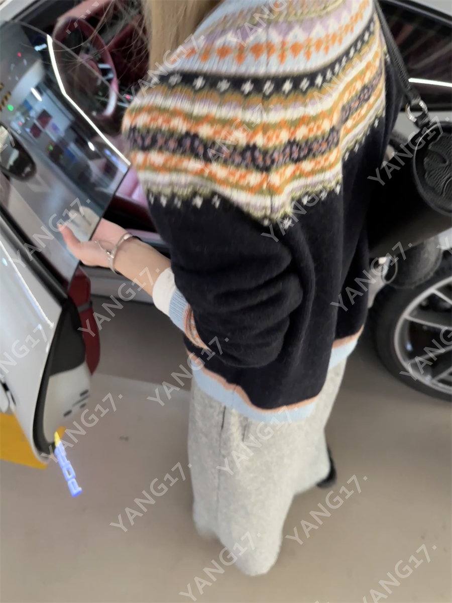 杨十七 费尔岛 “点睛叠搭”系列 复古提花绵羊毛毛衣针织开衫