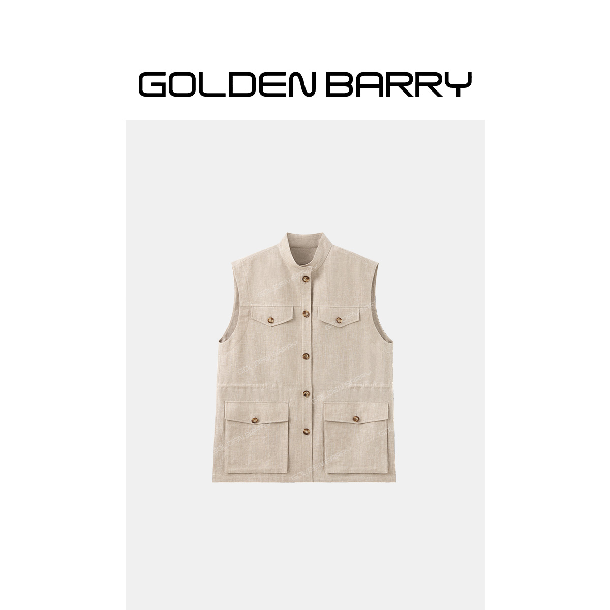 GOLDENBARRY｢风禾山岚｣抽绳亚麻猎装马甲高级感马夹GB060306001
