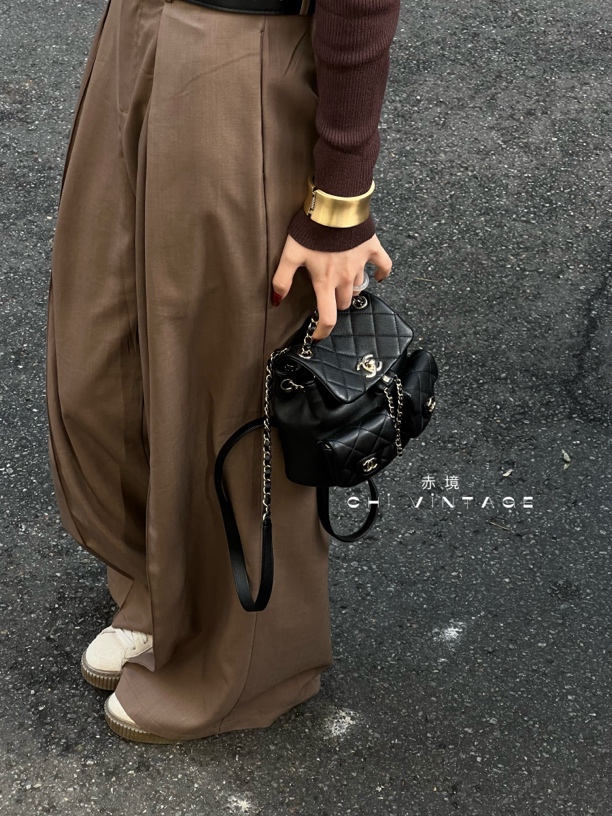 99新 Chanel/香奈儿 0814 黑金duma双肩包小号芯片款