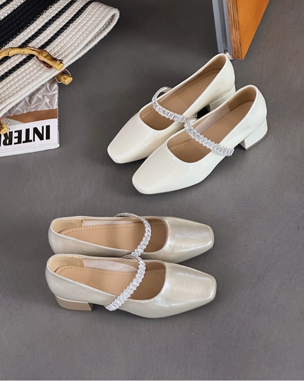 时尚百搭春夏秋舒适法式粗跟方头一字扣玛丽珍单鞋女浅口仙女风