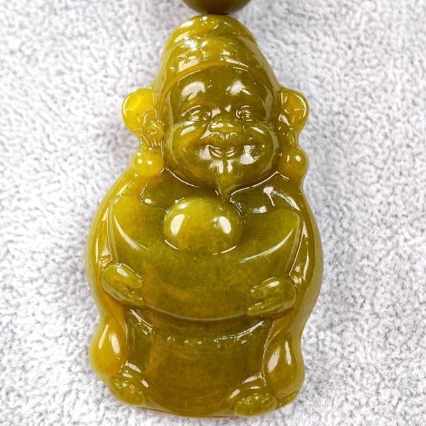 岫玉财神吊坠牛油果色显白吊坠项链