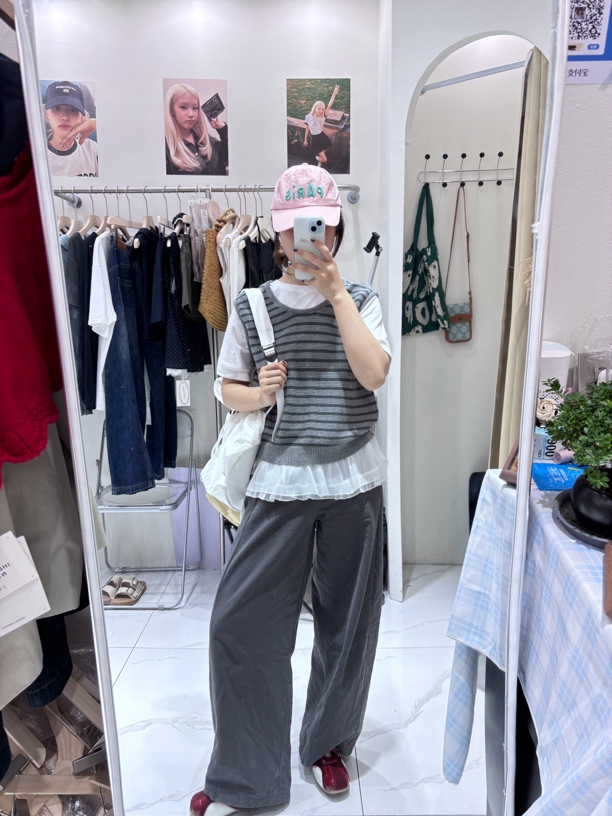 条纹薄款圆领常规款常规毛针织衫假两件ins风