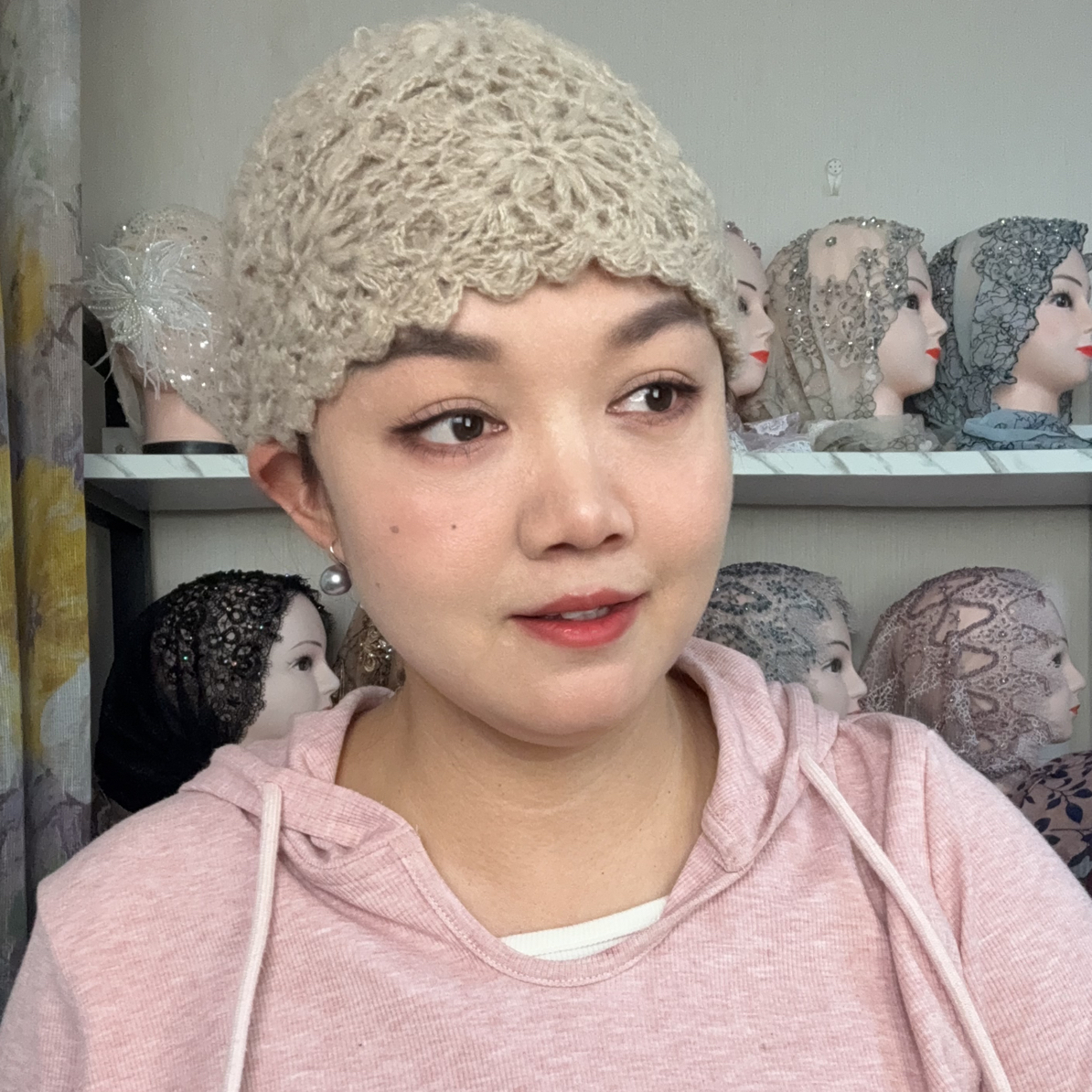 25手工钩花立体花包 双层冬款针织镂空帽子时尚百搭潮流