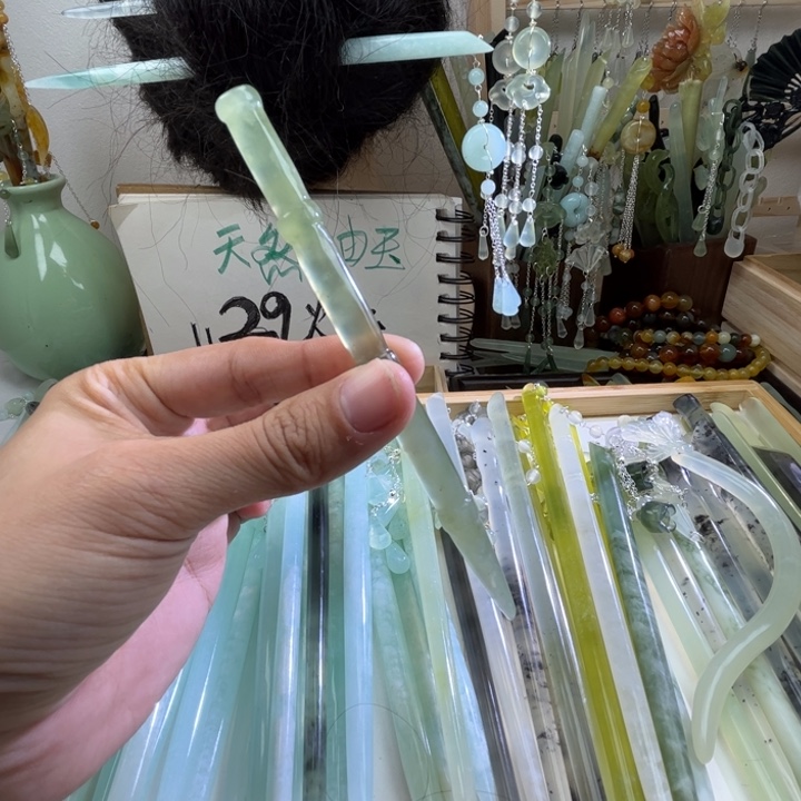 蛇纹石玉发饰未镶嵌长度13