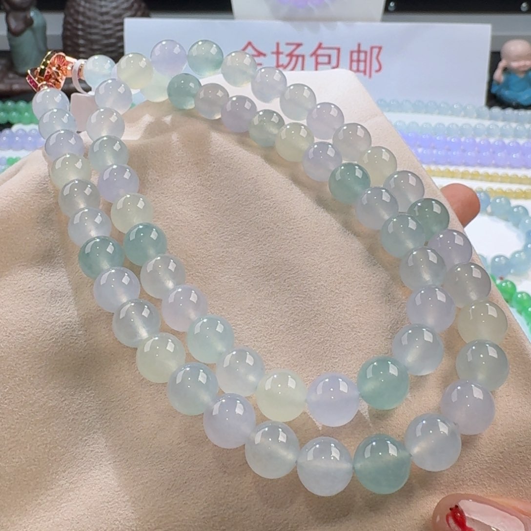 翡翠手链未镶嵌力推高冰马卡龙多宝长串10mm