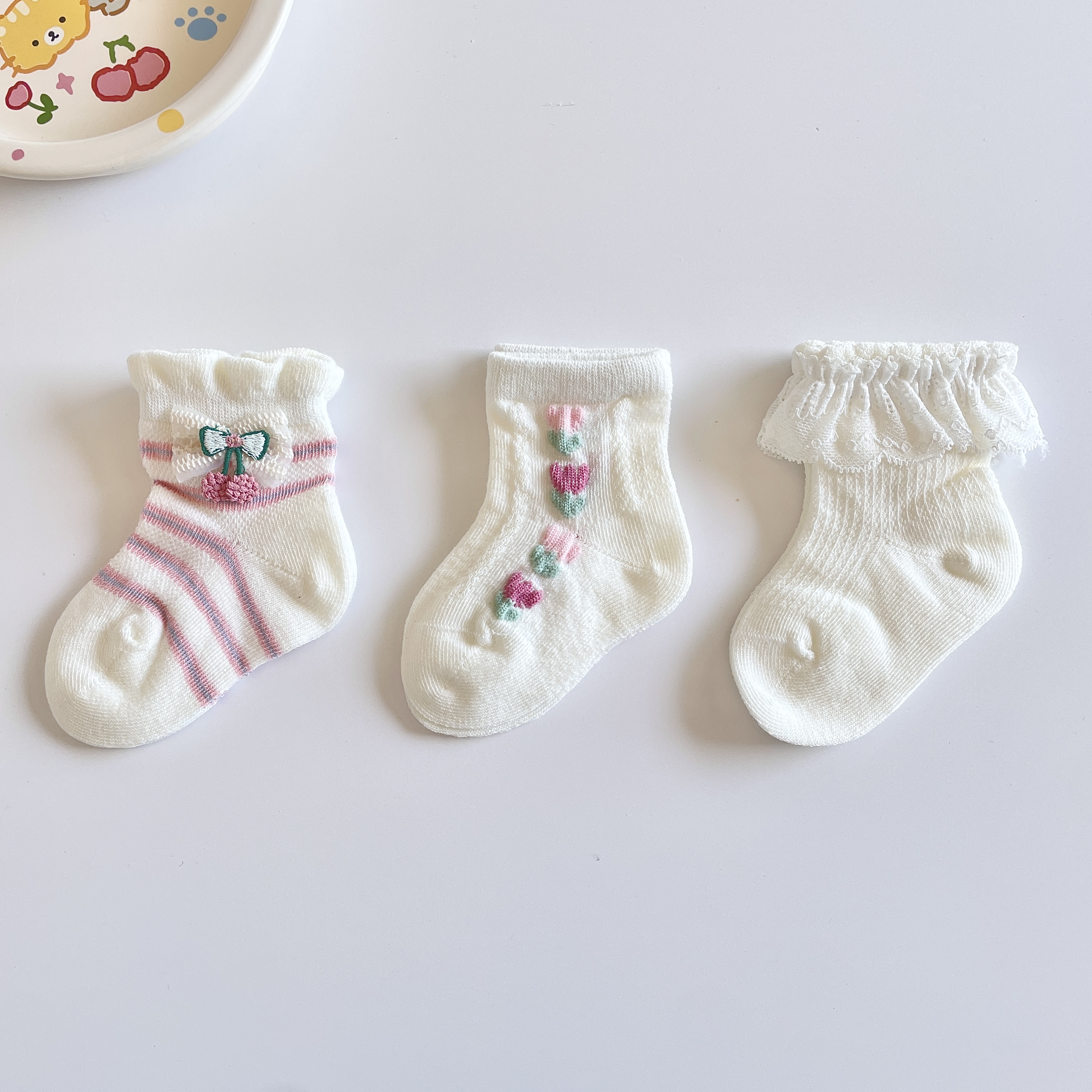 9726宝宝袜子春夏季薄款a类网眼袜婴儿棉袜女童公主花边袜蝴蝶结