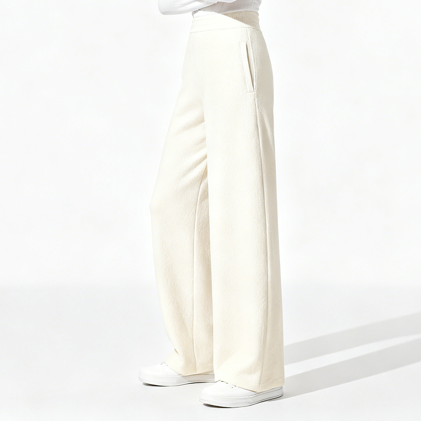 慵懒风白色弯刀裤女士简约纯色设计师秋冬宽松休闲裤5186