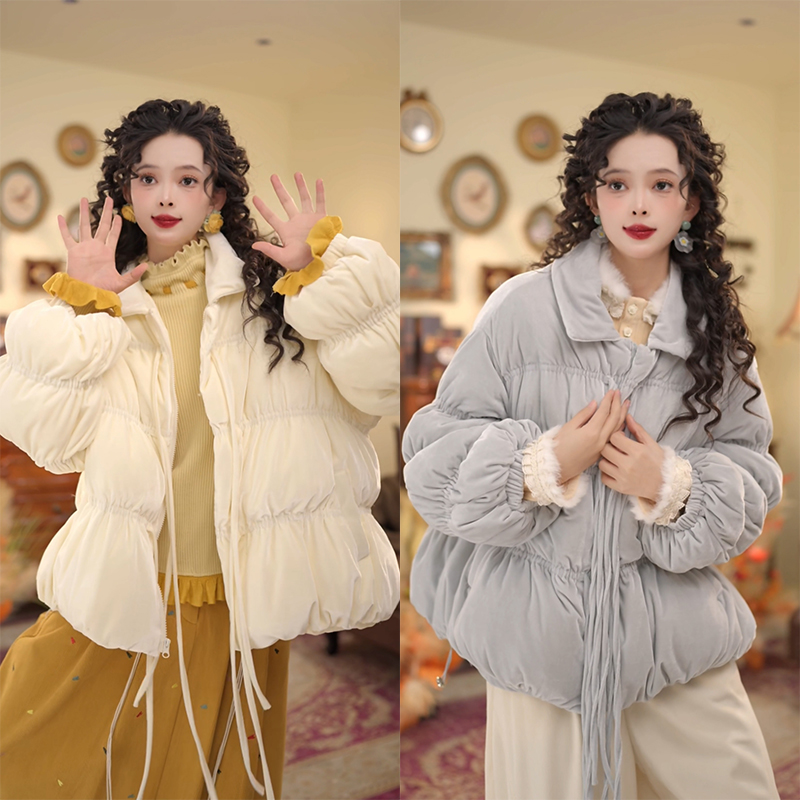 扣子家【绒绒暖意】冬季加厚白鸭绒外套绒面开衫羽绒KO6347321