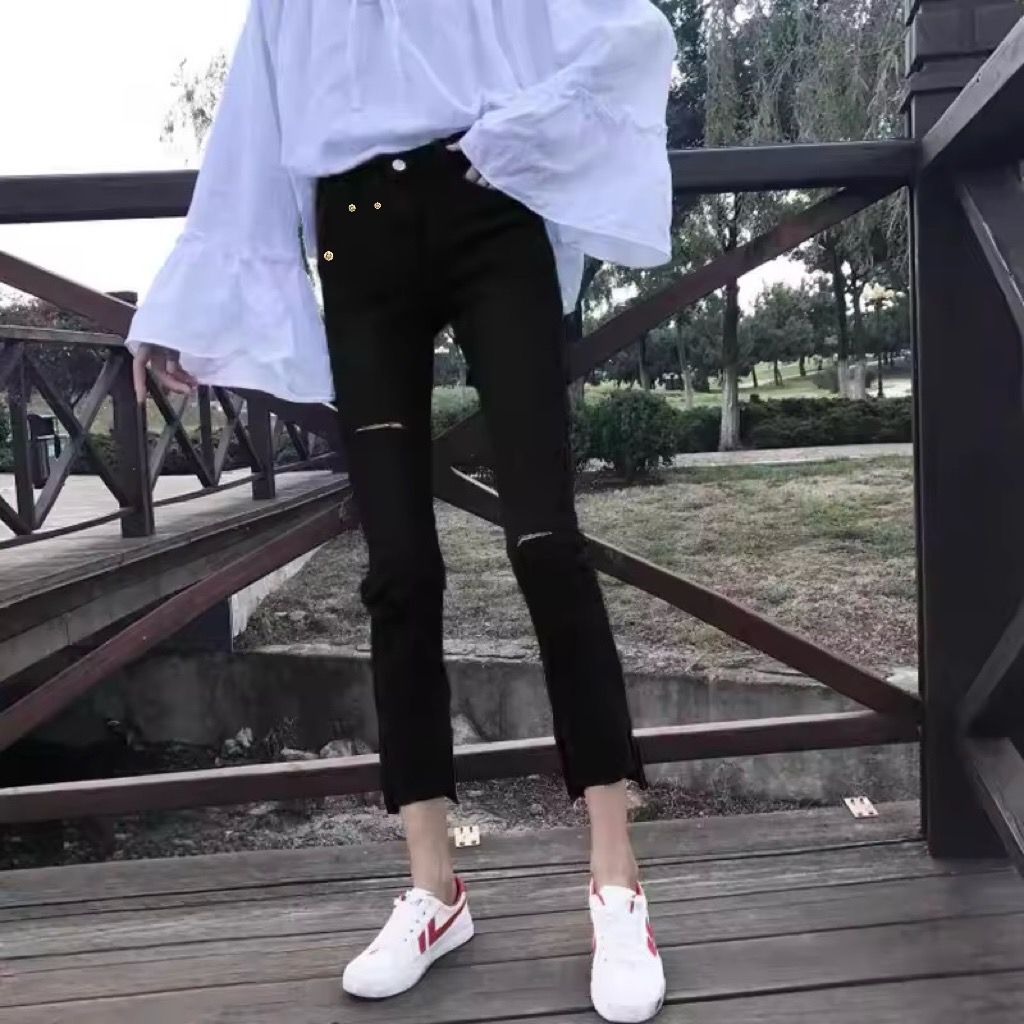 新新定制-高腰显瘦破洞裤磨边裤脚小脚裤179817