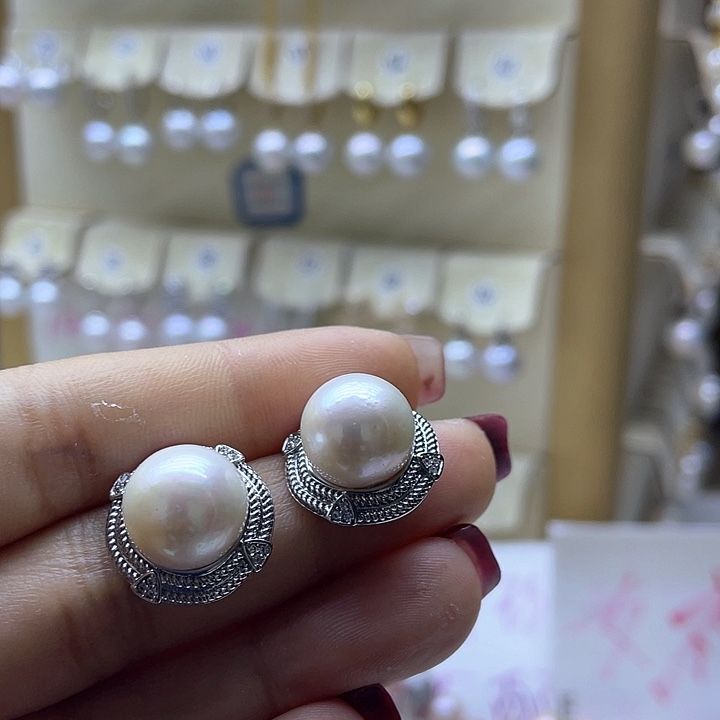 淡水珍珠耳饰银S925镶嵌