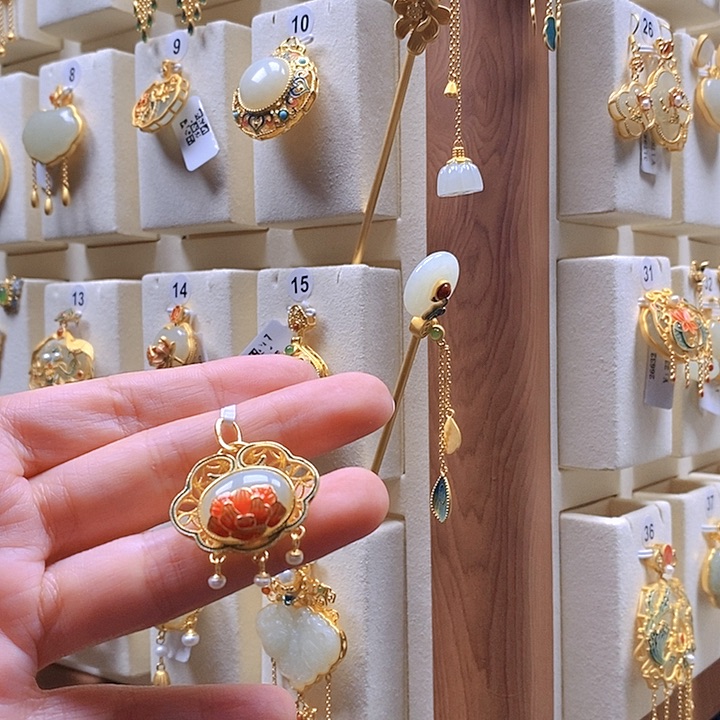 和田玉颈饰银S925镶嵌