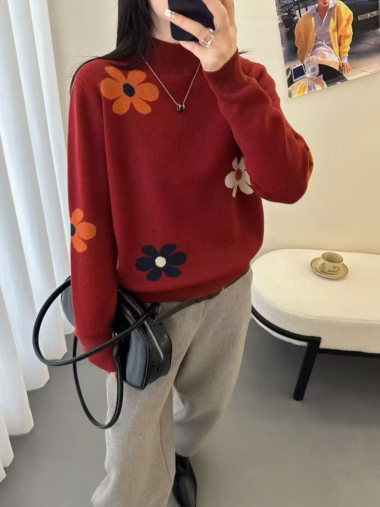 1086【红  花海】秋冬加厚针织衫