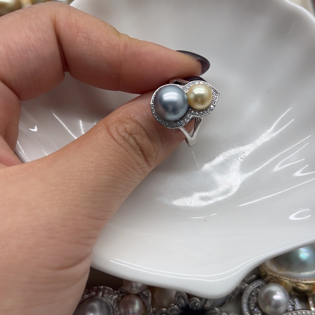 戒指银S925镶嵌海水珍珠