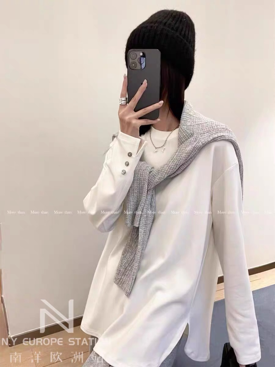 8882-袖口纽扣加绒大版T
