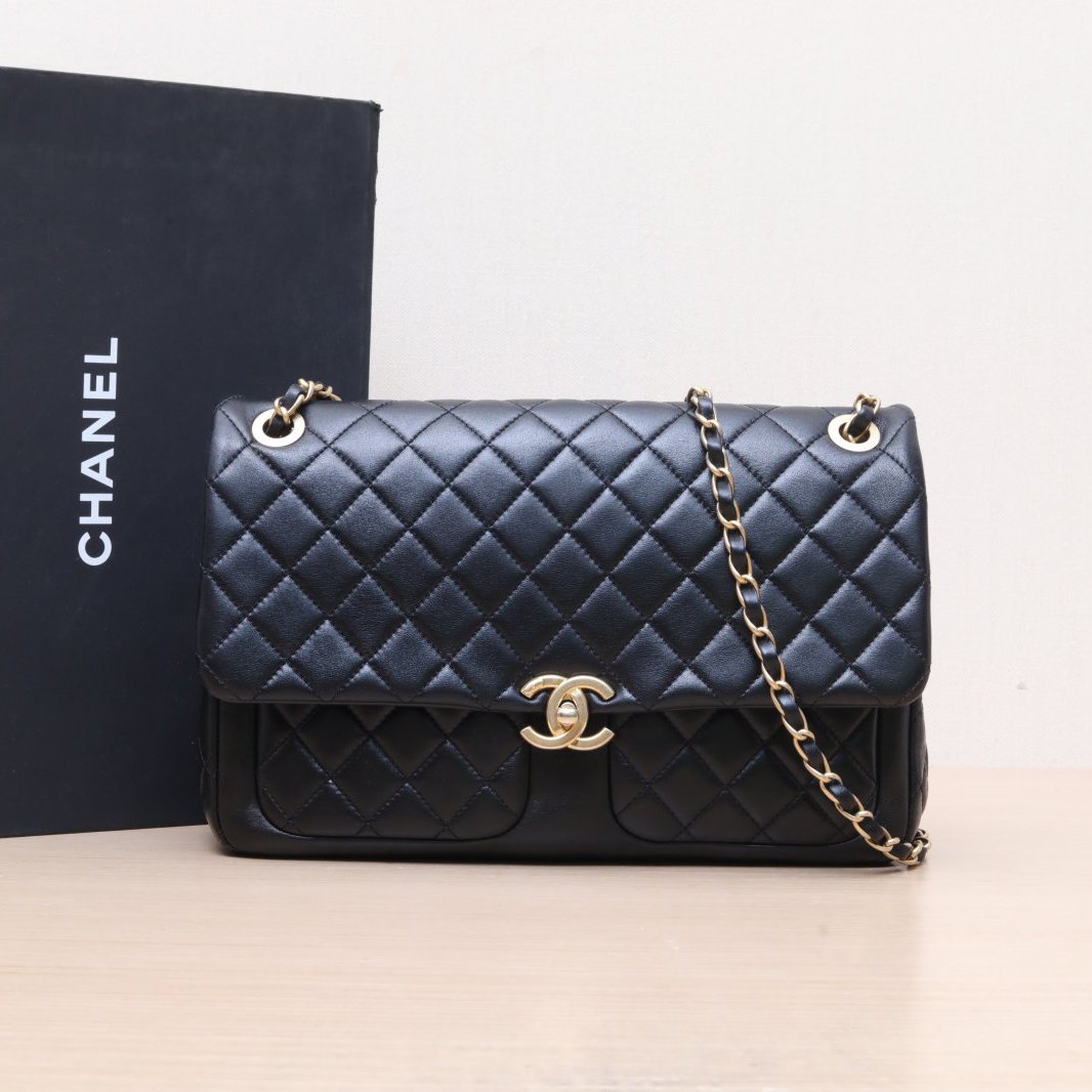 99新 Chanel/香奈儿 【双双】芯片开 CF 23K单盖邮差包 JUMBO