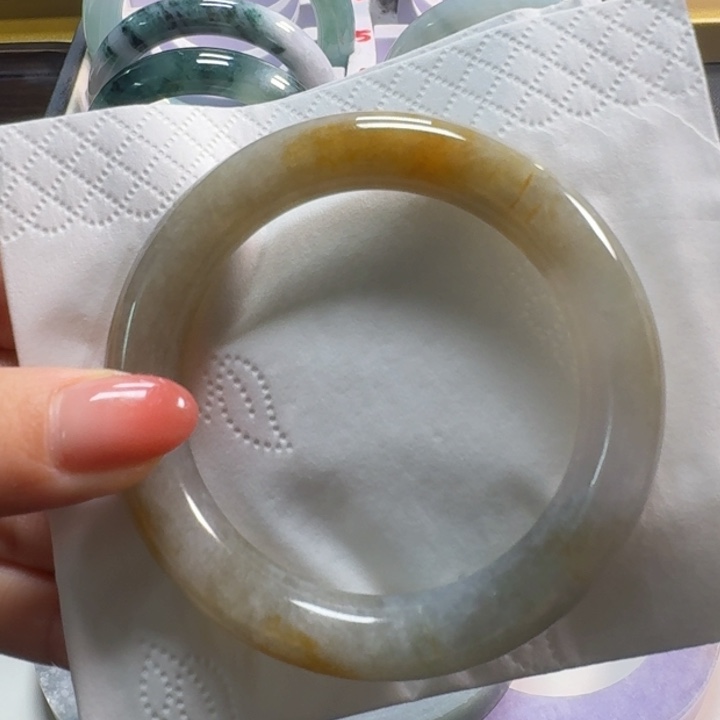 翡翠未镶嵌颈饰缅甸天然A货翡翠手镯50.6圆条无烧黄翡微瑕