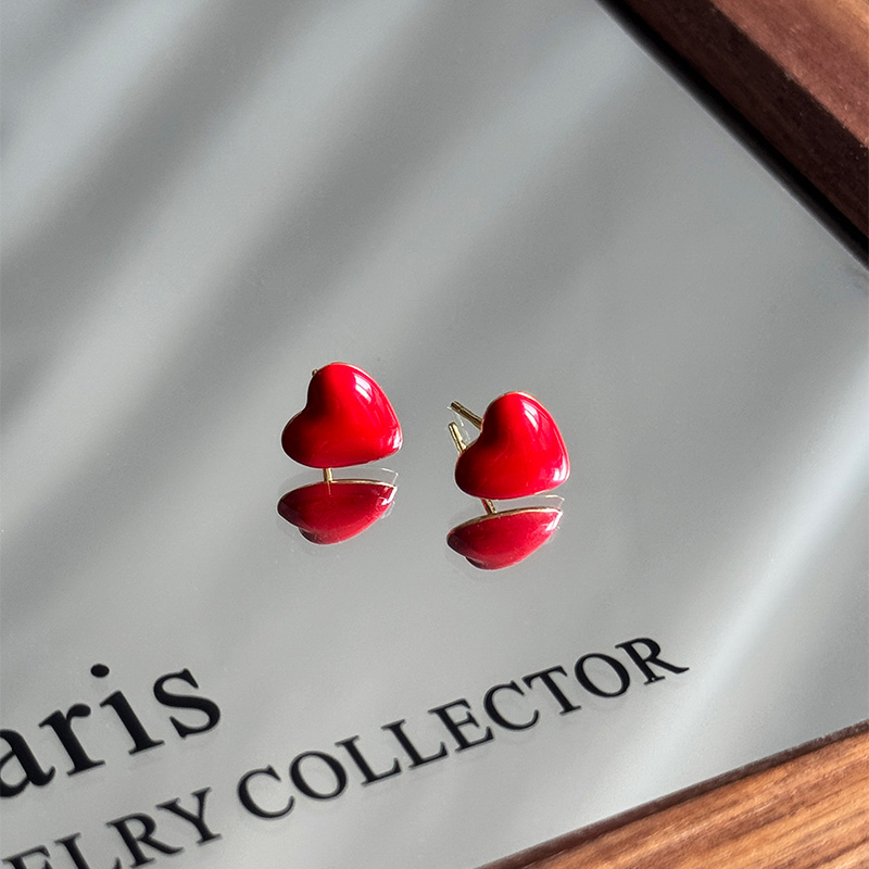 早兰 足银珐琅耳饰 【春暖耳钉】足银999简约精致爱心耳钉