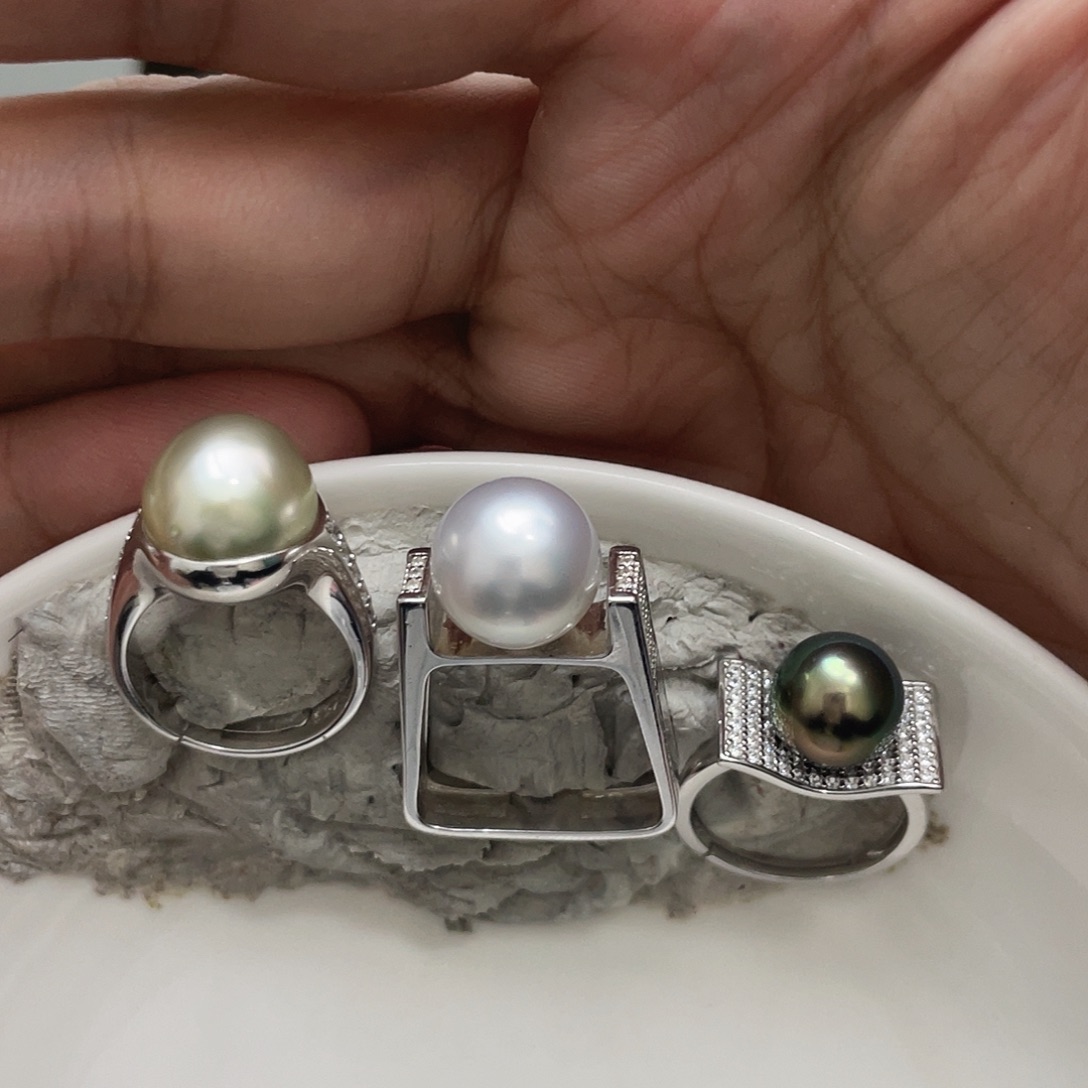 予***睫海水珍珠银S925镶嵌戒指