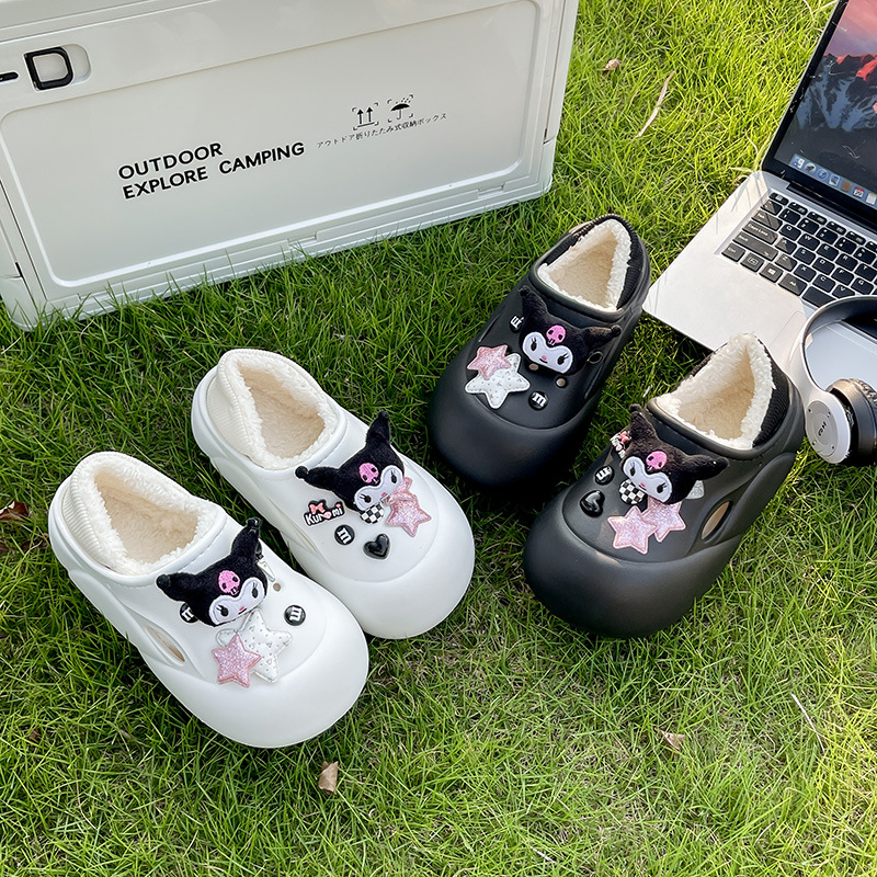 新款库洛米棉拖鞋女士秋冬季厚底室内家居加绒保暖可爱毛毛绒棉拖