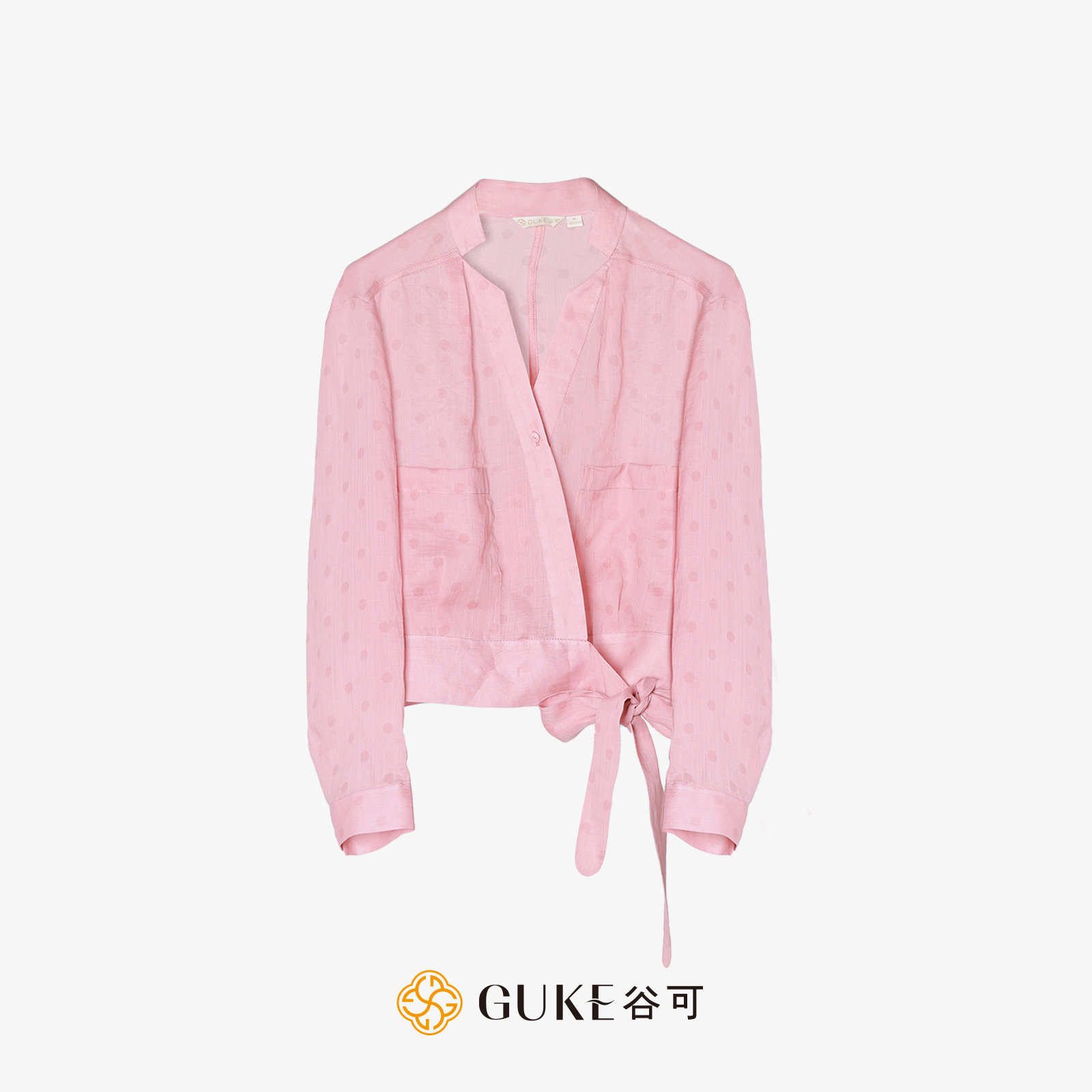 GKE/谷可C3083波点苎麻衬衫女2025夏季新款法式系带时尚通勤衬衣