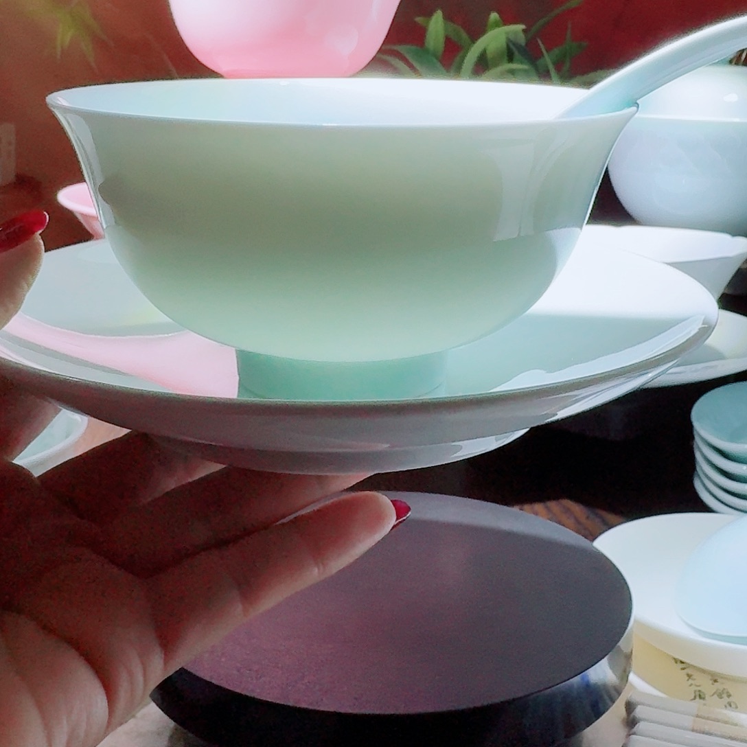 琉璃手工艺品景德镇陶瓷青釉2套