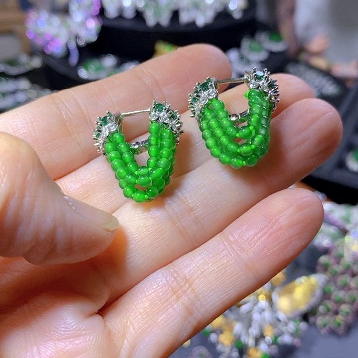 翡翠戒指银S925镶嵌天然翡翠