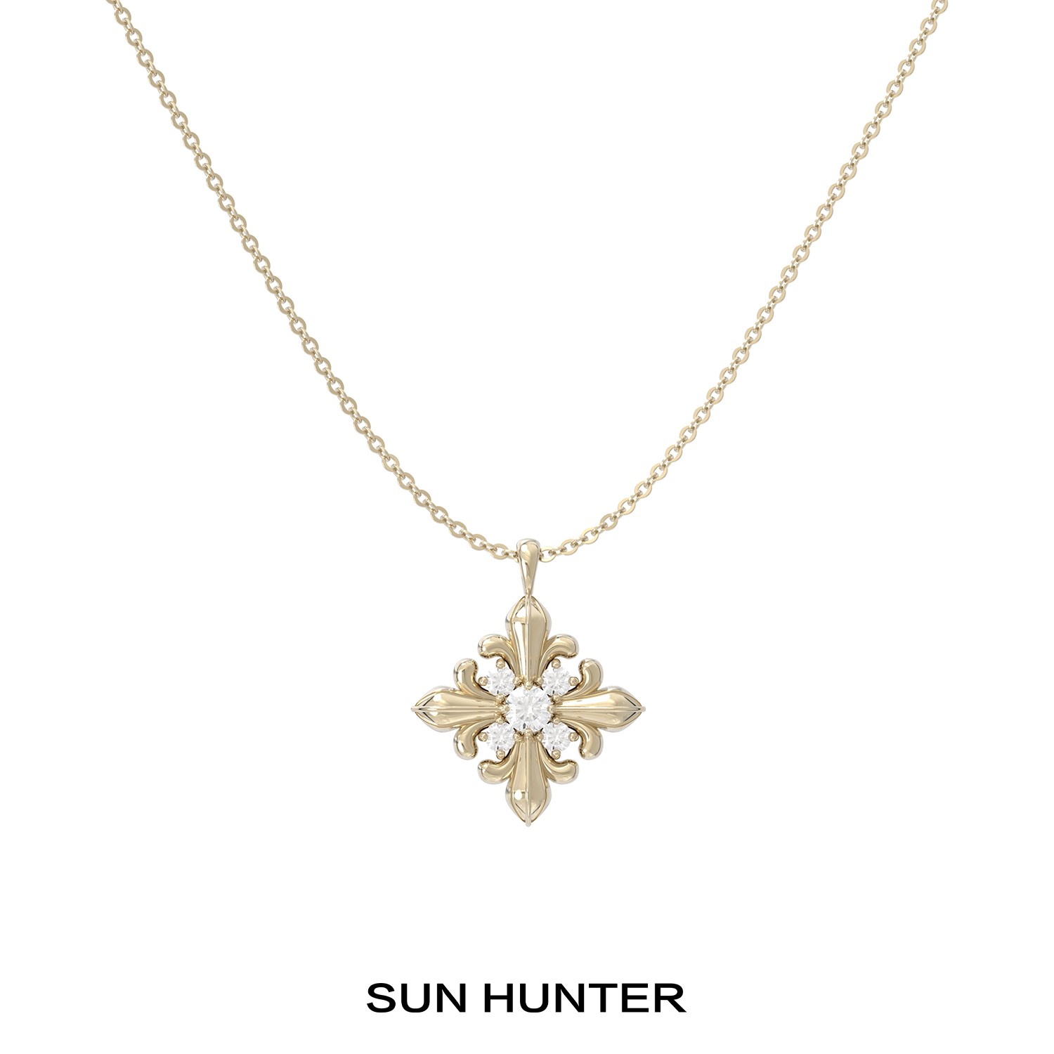 铜合金项链 三横SUN HUNTER原创鸢尾花素链欧若风轻奢极简锁骨链