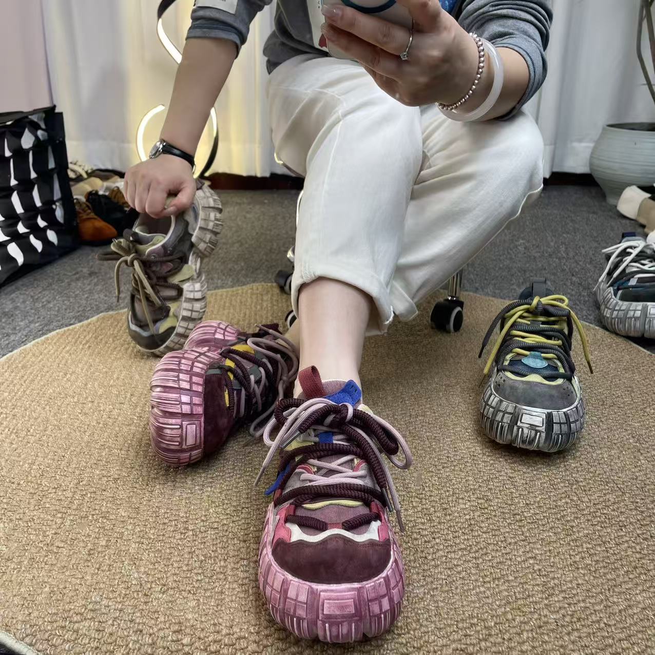 拼色高帮跑鞋厚底鞋子百搭透气时尚休闲鞋老爹鞋休闲