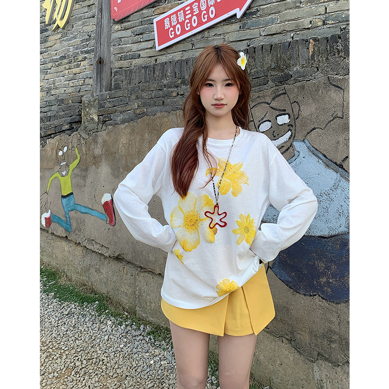 【福利价】夏季新款韩版小众甜辣显瘦圆领长袖印花上衣半身裙套装