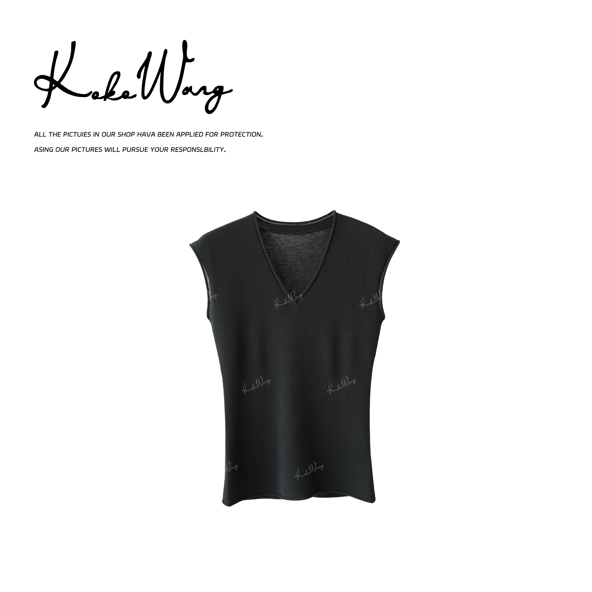KOKOWANG 秋冬100%扬子纱线四平织法时尚V领无袖背心 N2285H13T01